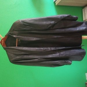 Leather long trench coat